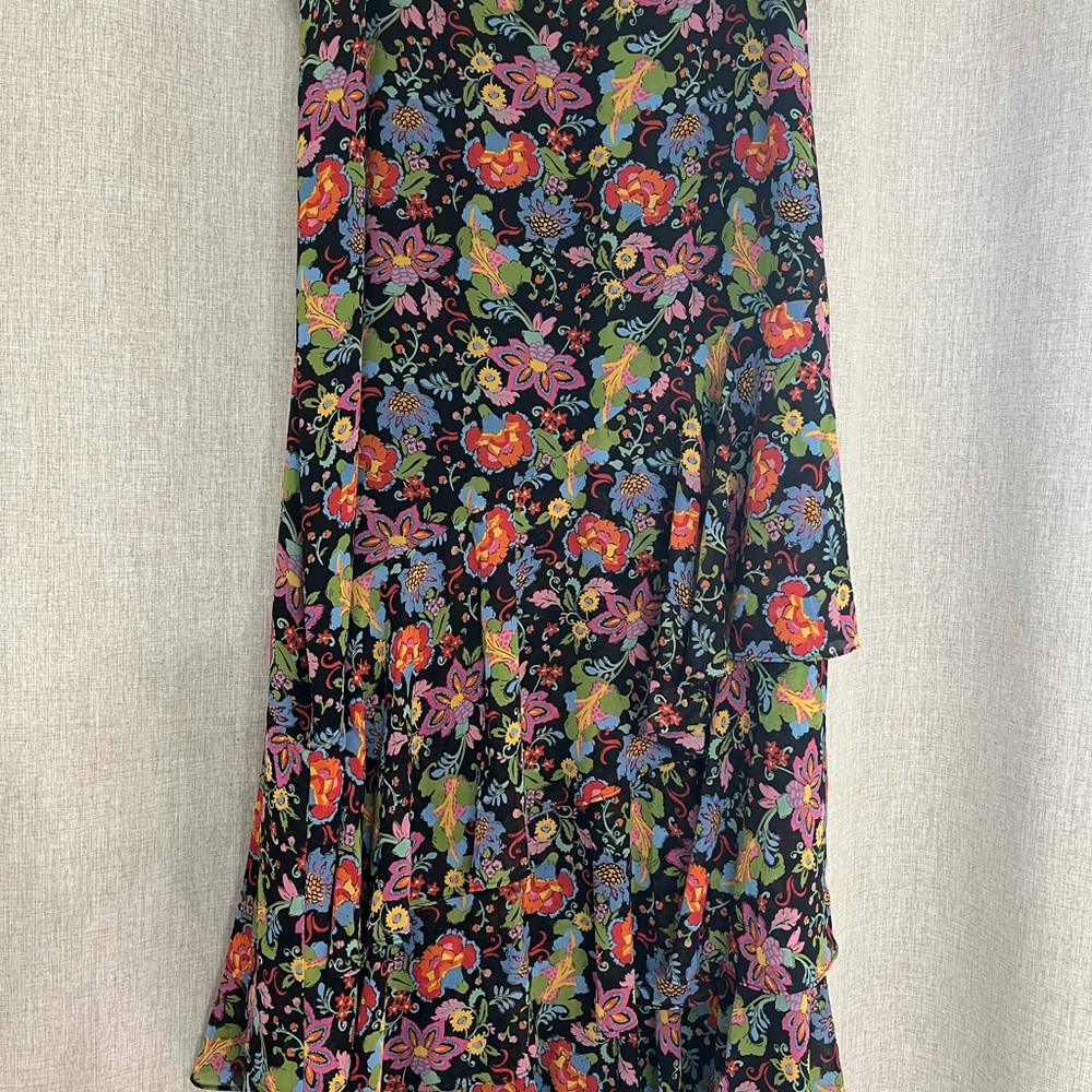 Boden Black Maxi Skirt with Colorful Floral Design